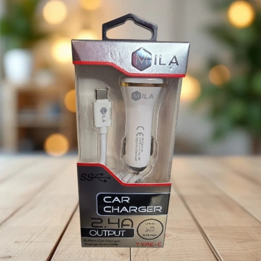 MILA 2.4A Car Charger with Type-C Cable USB Fast Charge